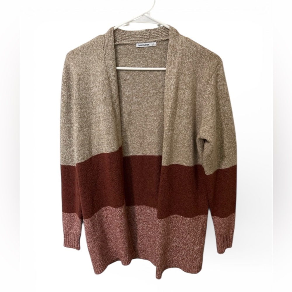 Pink Clover Tan & Rust Colorblock Open-Front Cardigan Size Small